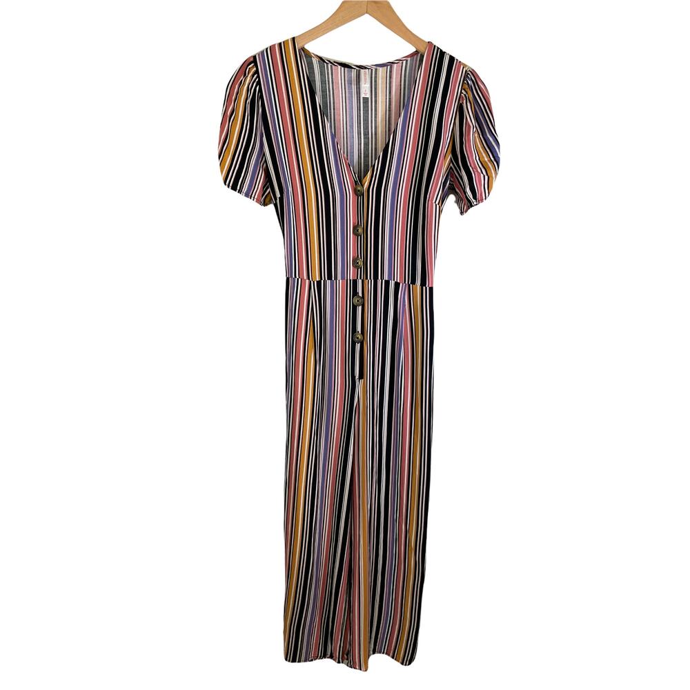 Y2K Xhilaration Women's Short Sleeve Cropped Jumpsuit Striped Multi Color Small